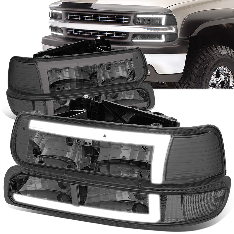 Turn Signal Pair Of Chrome Headlights & Bumper Lamps For 99-02