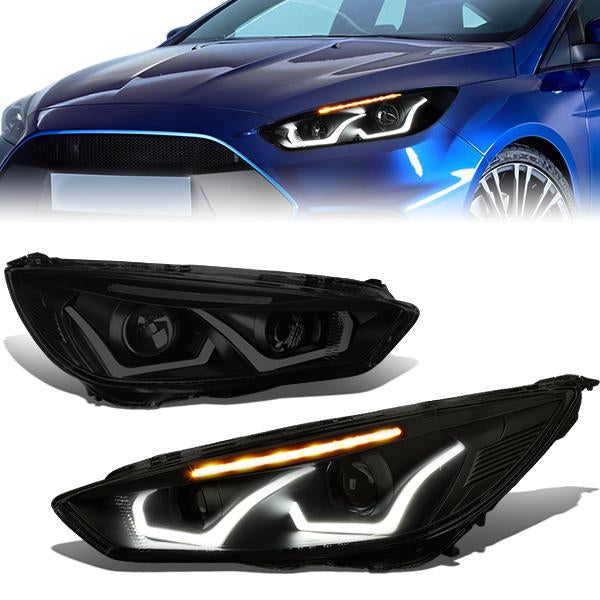 Pair Of Chrome Housing Clear Corner Headlights For 2015-2017 Ford F150 (Halogen Models)