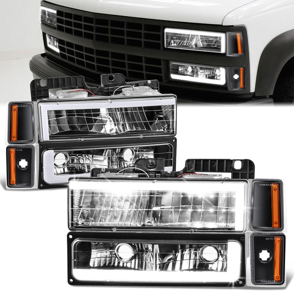 DNA Motoring 8pcs C-Shape LED DRL Headlight (Black) 88-93 Chevy