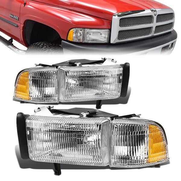 2Pcs Headlights Assembly With Corner Lamp Compatible With Dodge Ram 1500 2500 3500 (Non-Sport Models) 94-02, Driver And Passenger Side, Chrome Housing Amber Reflector - Foto 6
