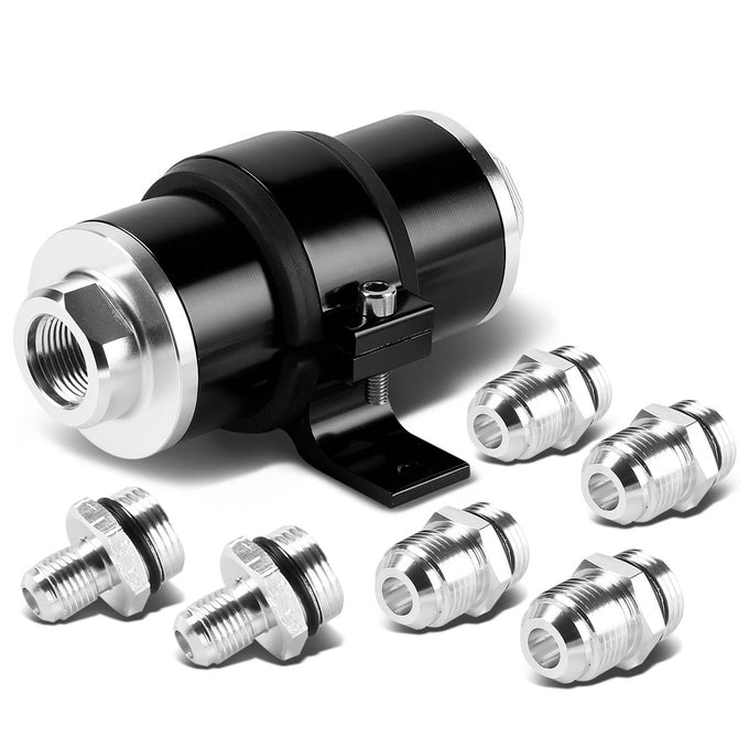 D-Motoring - Inline Fuel Filter - Cleanable / Washable - W / Mounting Bracket and Fittings - Aluminum - 10
