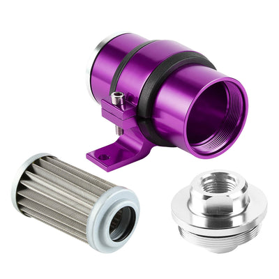D-Motoring - Inline Fuel Filter - Cleanable / Washable - W / Mounting Bracket and Fittings - Aluminum - 5