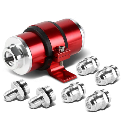 D-Motoring - Inline Fuel Filter - Cleanable / Washable - W / Mounting Bracket and Fittings - Aluminum - 9