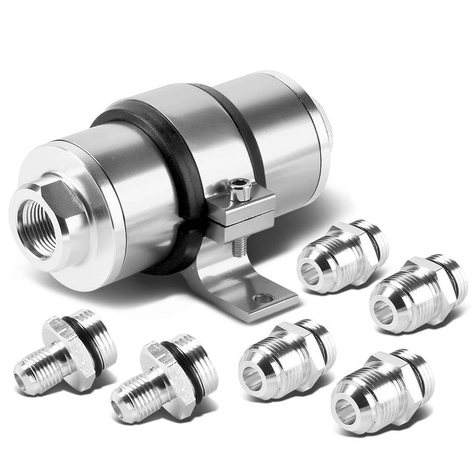 D-Motoring - Inline Fuel Filter - Cleanable / Washable - W / Mounting Bracket and Fittings - Aluminum - 8