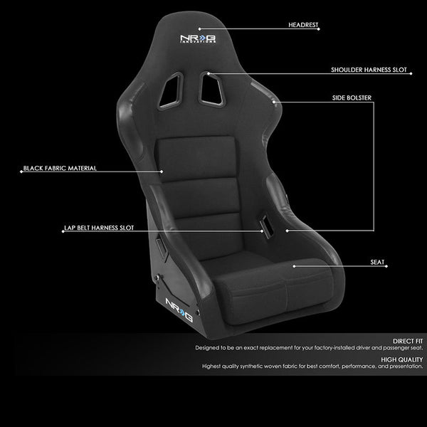NRG Innovations Black Woven Fixed Back Bucket Racing Seat Medium Size FRP- 311