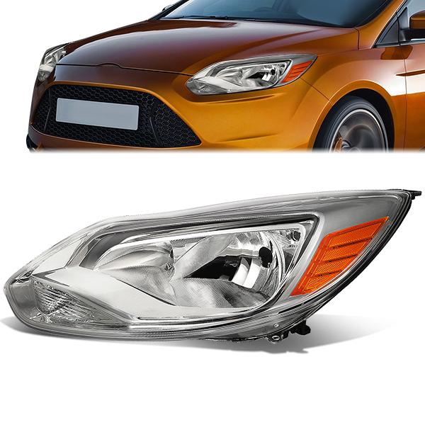 Headlights For 2012-2014 Ford Focus 4-Door Sedan Chrome Housing Headlamp L R