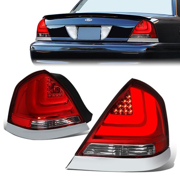 LED Bar Rear Brake Tail Lights (Red,Clear) 98-11 Ford Crown Victoria - CA Auto Parts