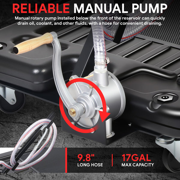 17 Gallon Electric Pump Oil Drain Pan Manual Pump & Wheels CA Auto Parts
