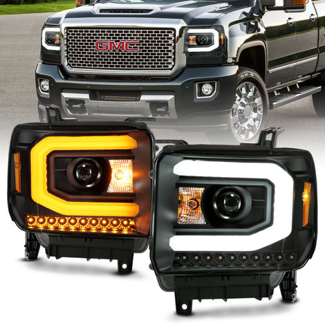 Black Switchback Projector Headlights <br> 14-15 GMC Sierra 1500/15-19 2500 3500 HD
