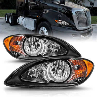 Black Housing Crystal Headlights <br> 08-16 International Prostar