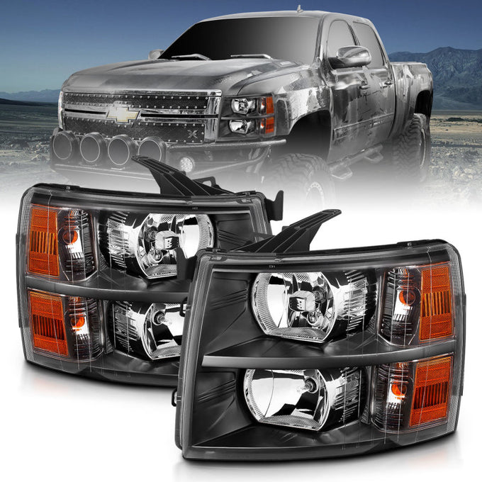 Black Crystal Headlights <br> 07-13 Chevy Silverado 1500