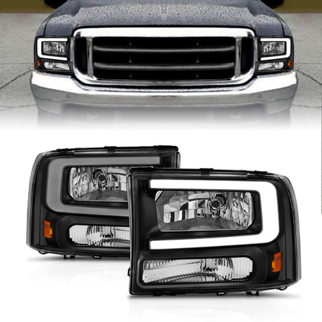 Black Housing LED DRL Crystal Headlights <br> 99-04 Ford F250/F350/F450/Excursion