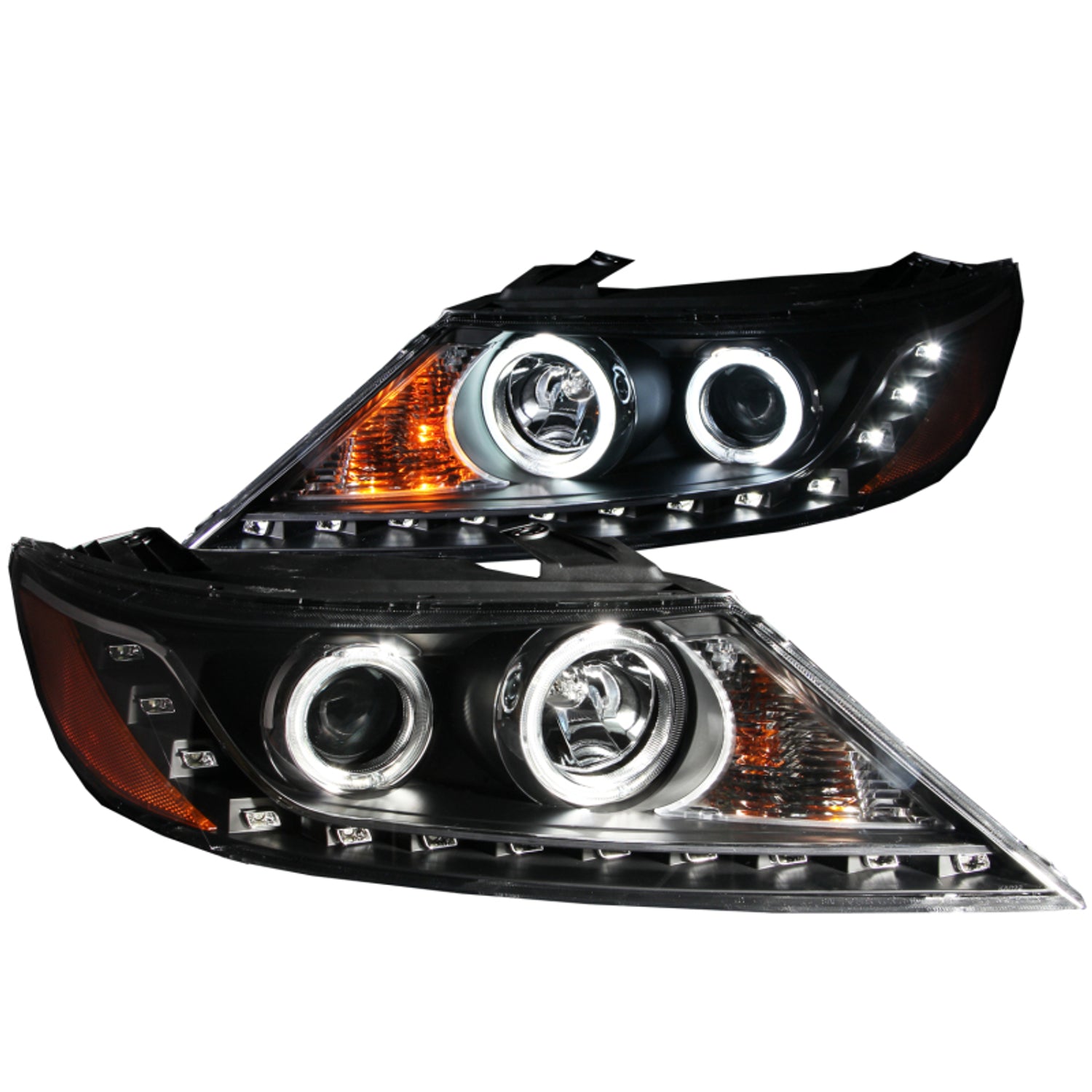 Black Projector Headlights w/RX Halo <br>11-13 Kia Sorento