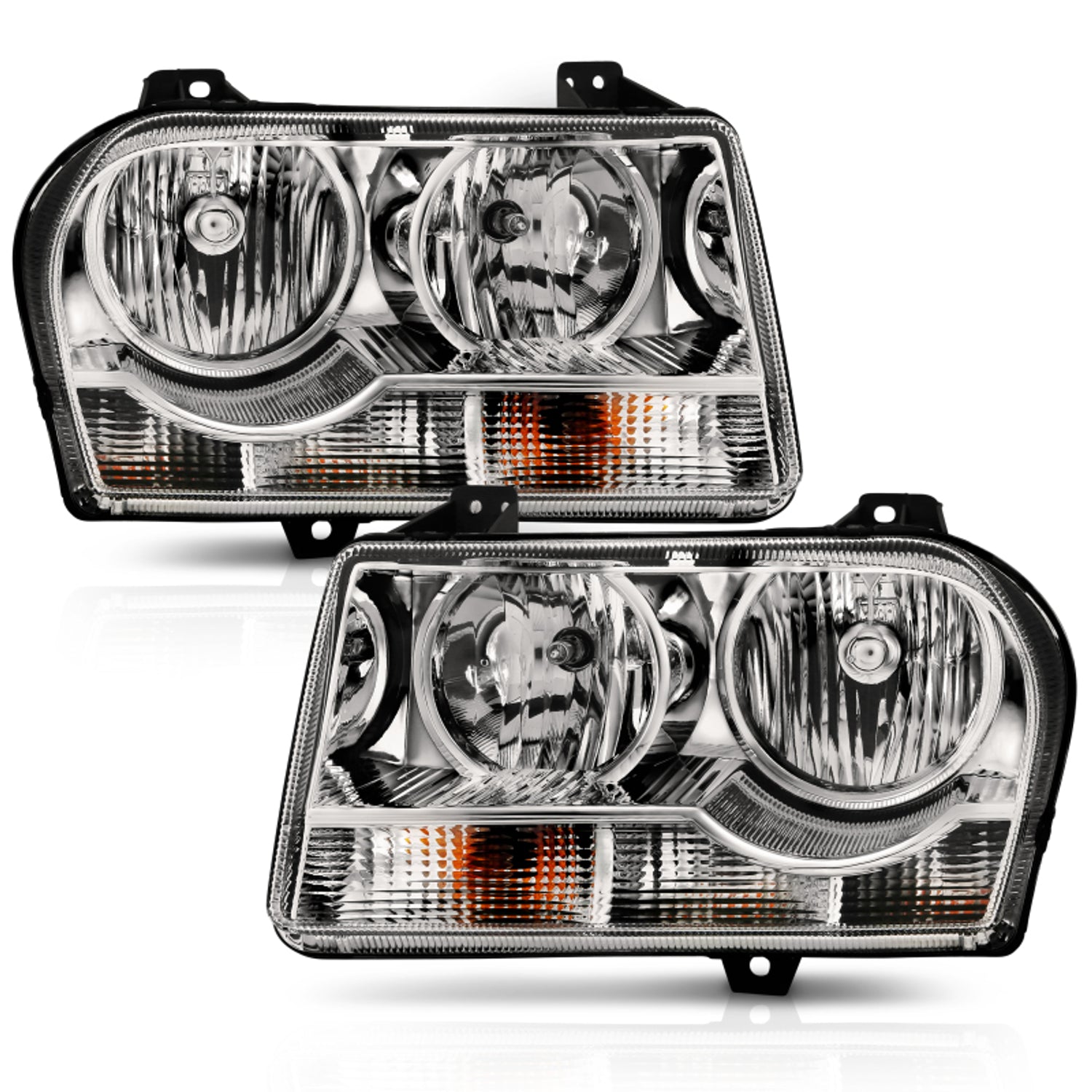 Chrome Amber Crystal Headlights <br> 05-10 Chrysler 300