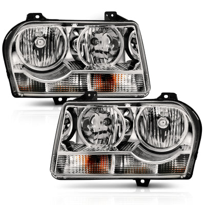 Chrome Amber Crystal Headlights <br> 05-10 Chrysler 300