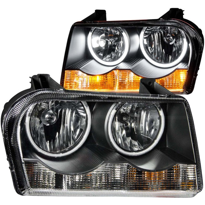 Black LED Halo Crystal Headlights <br> 05-10 Chrysler 300