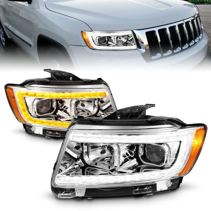 Chrome Housing LED DRL Switchback Projector Headlights <br> 11-13 Jeep Grand Cherokee