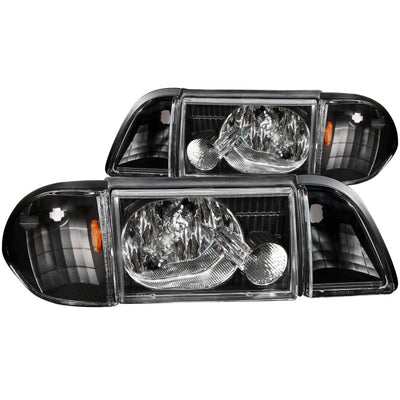 3pcs Black Crystal Headlights w/Corner Lights<br> 87-93 Ford Mustang