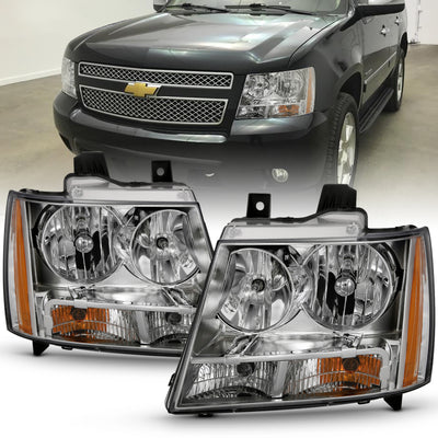 Chrome Amber Crystal Headlights <br> 07-14 Chevy Tahoe, Avalanche
