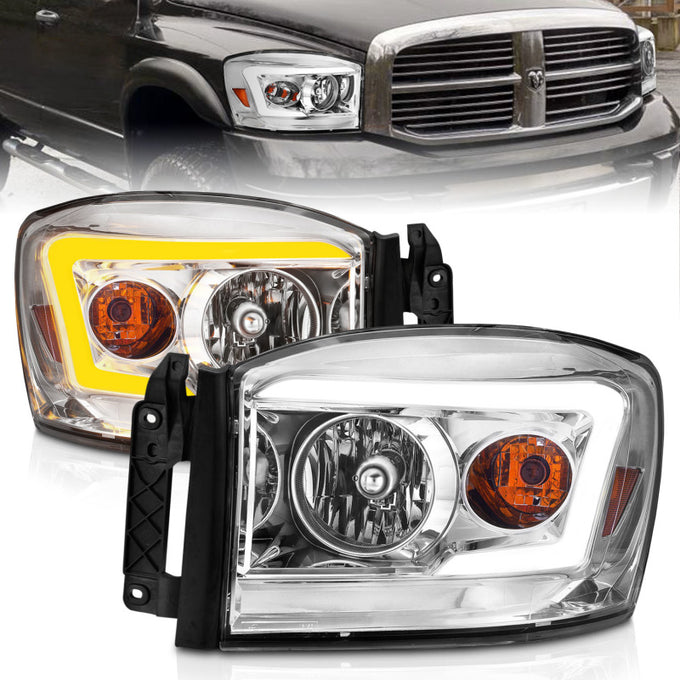 Crystal Switchback LED C-Bar Headlights<br> 06-09 Dodge RAM 1500/2500/3500