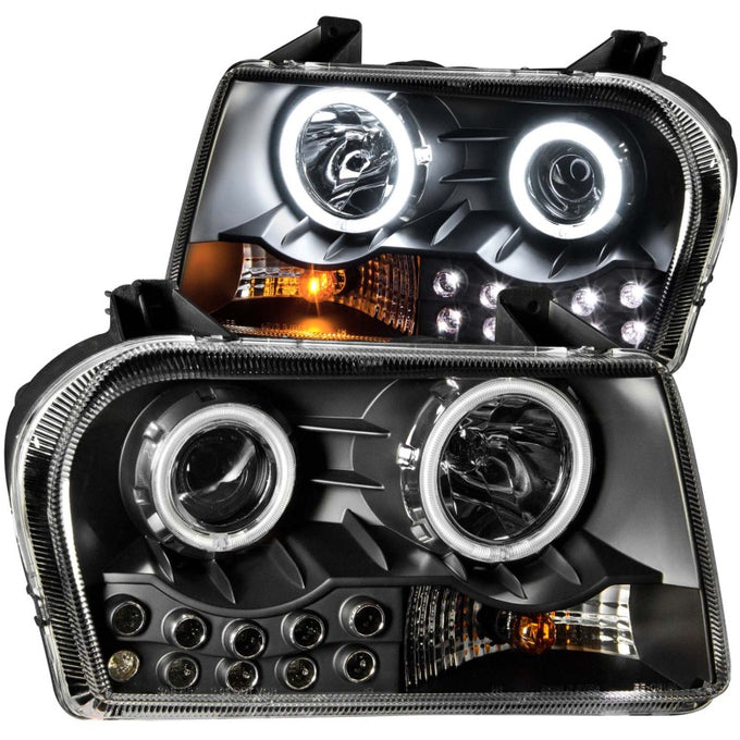 Black LED Halo Projector Headlights <br> 05-10 Chrysler 300