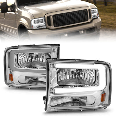 Chrome Plank Style LED Bar Projector Headlights<br> 99-04 Ford F250/F350/F450/Excursion