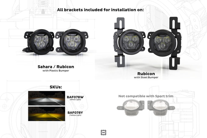 4Banger Fog Light Kit Yellow <br> 17+ Jeep Wrangler JL / 20+ Gladlator JT