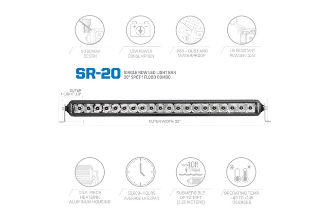 20 in. Single Row LED Combo Spot Flood Light Bar <br> Universal