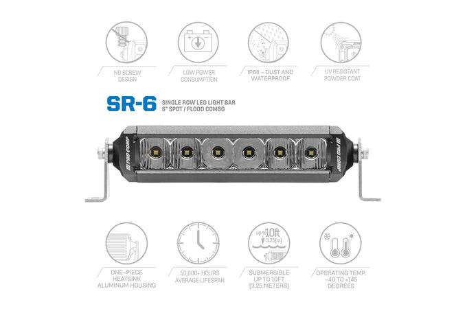 6 in. Single Row LED Combo Spot Flood Light Bar <br> Universal