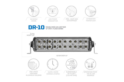 10 in. Dual Row LED Combo Spot Flood Light Bar <br> Universal