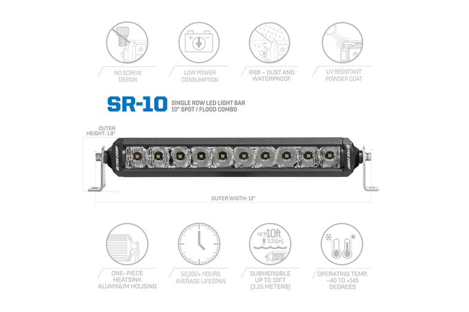 10 in. Single Row LED Combo Spot Flood Light Bar <br> Universal