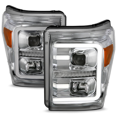 Chrome Projector Headlights w/Amber Corner <br>11-16 Ford F-250/F-350/F-450