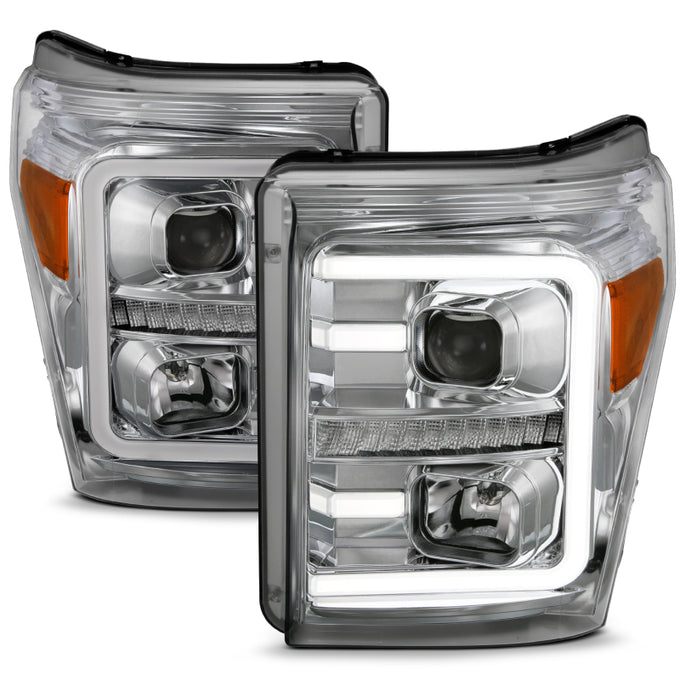 Chrome Projector Headlights w/Amber Corner <br>11-16 Ford F-250/F-350/F-450
