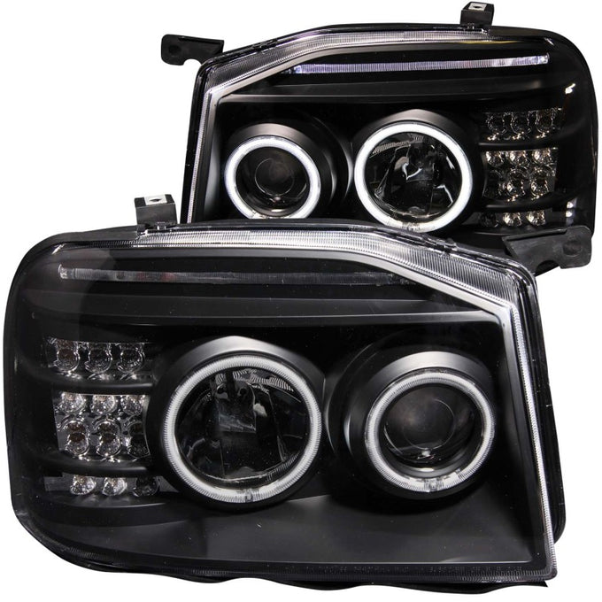 Black LED Halo Projector Headlights <br> 01-04 Nissan Frontier