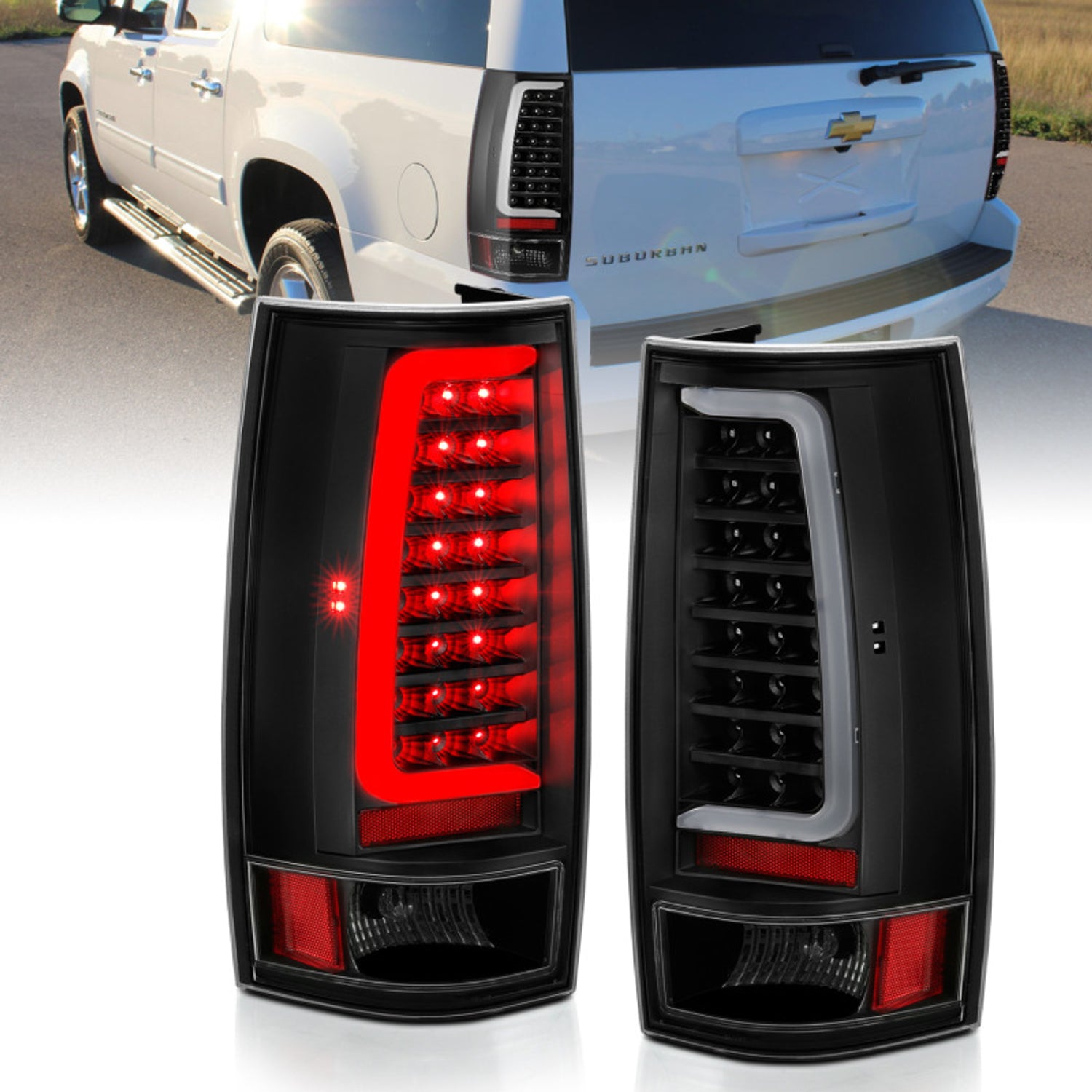 Black Housing Plank Style LED Taillights <br> 07-14 Chevy Tahoe, Suburban 1500, GMC Yukon