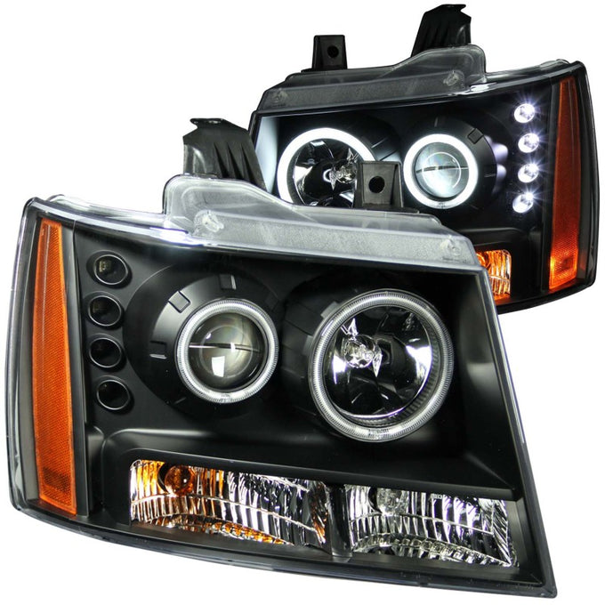 Black LED Halo Projector Headlights <br> 07-13 Chevy Avalanche, 07-14 Suburban