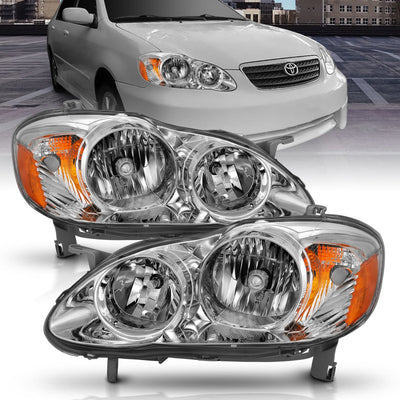 Chrome Amber Crystal Headlight <br> 05-08 Toyota Corolla