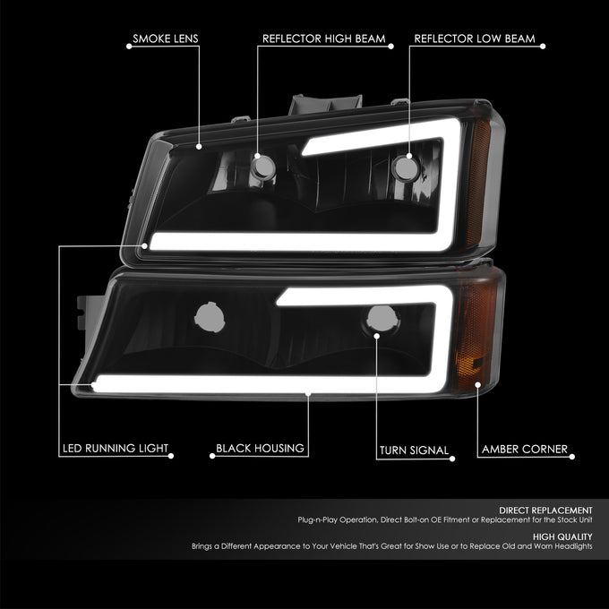 LED DRL Headlights<br>03-06 Chevy Avalanche Silverado 1500-3500 / HD