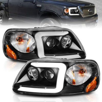 Black Projector Headlights w/LED Light Bar <br>97-03 Ford F-150, F-250