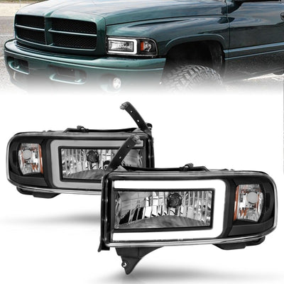 Black Housing LED DRL Crystal Headlight <br> 94-02 Dodge RAM 1500 2500 3500