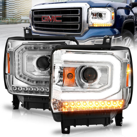 LED DRL Projector Headlights<br> 14-15 GMC Sierra 1500 2500 3500 HD
