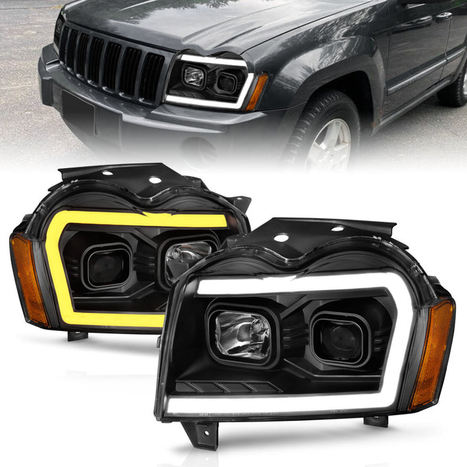 Black Housing Switchback Projector Headlights <br> 05-07 Jeep Grand Cherokee