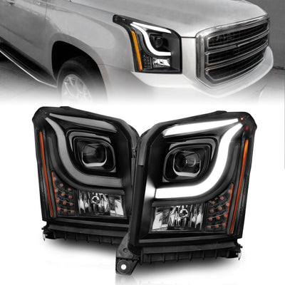Black Clear Projector C-Bar Headlights <br> 15-17 GMC Yukon/Yukon XL