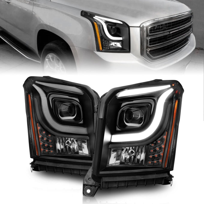 Black Clear Projector C-Bar Headlights <br> 15-17 GMC Yukon/Yukon XL