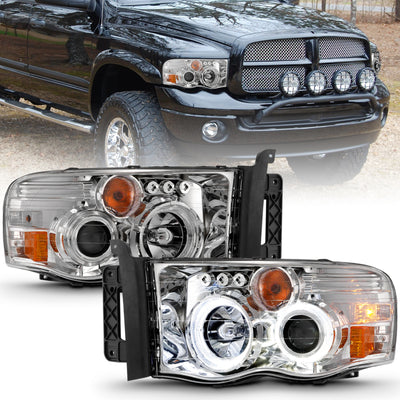 Chrome LED Halo Projector Headlights <br> 02-05 Dodge Ram 1500 2500 3500