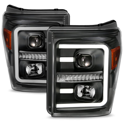 Black Projector Headlights w/Amber Corner <br>11-16 Ford F-250/F-350/F-450
