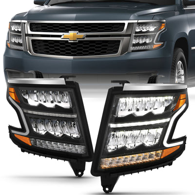 Black LED Sequential Light Bar Headlights <br> 15-20 Chevy Tahoe/Suburban