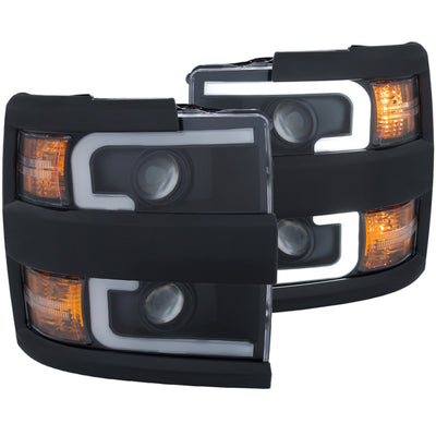 Black Plank Style Projector Headlights w/Amber Croner<br>15-17 Chevy Silverado 2500/3500