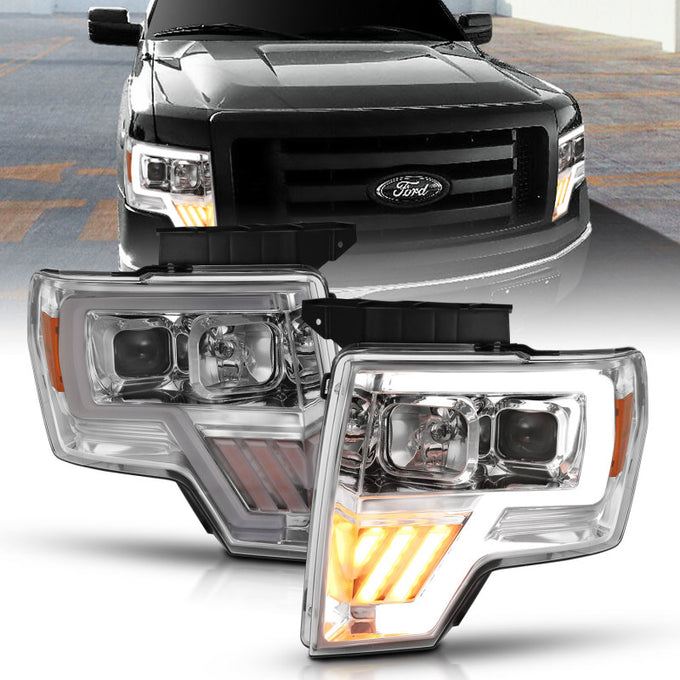 Chrome Amber Projector Headlights <br> 09-14 Ford F-150