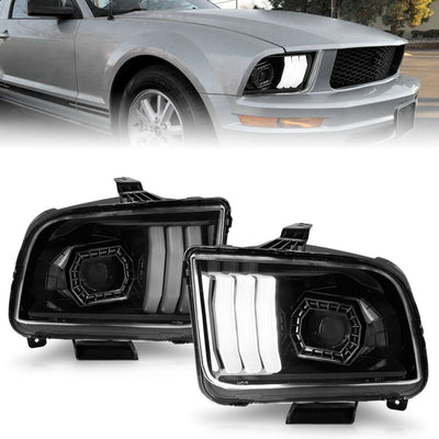 Black Housing LED DRL Projector Headlights <br> 05-09 Ford Mustang